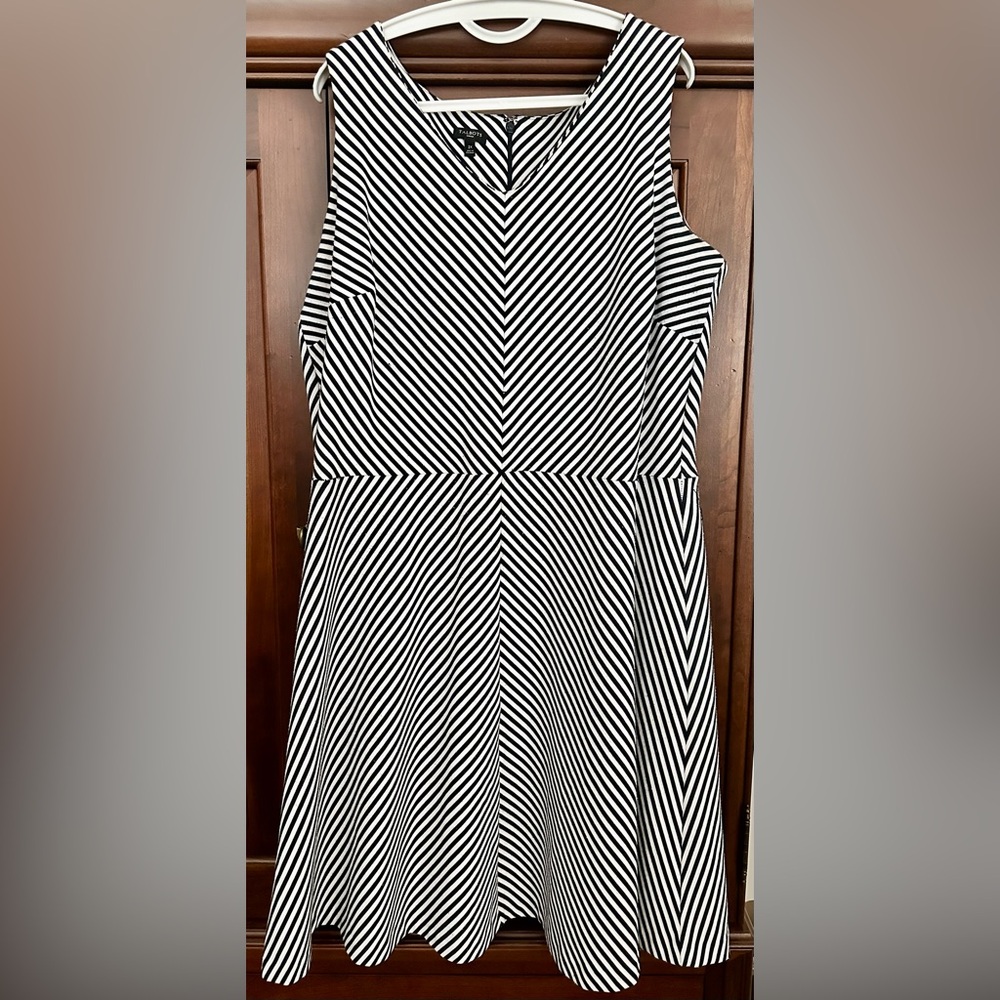 Talbots Navy and White Fit & Flare Dress Sleeveless V- Neck